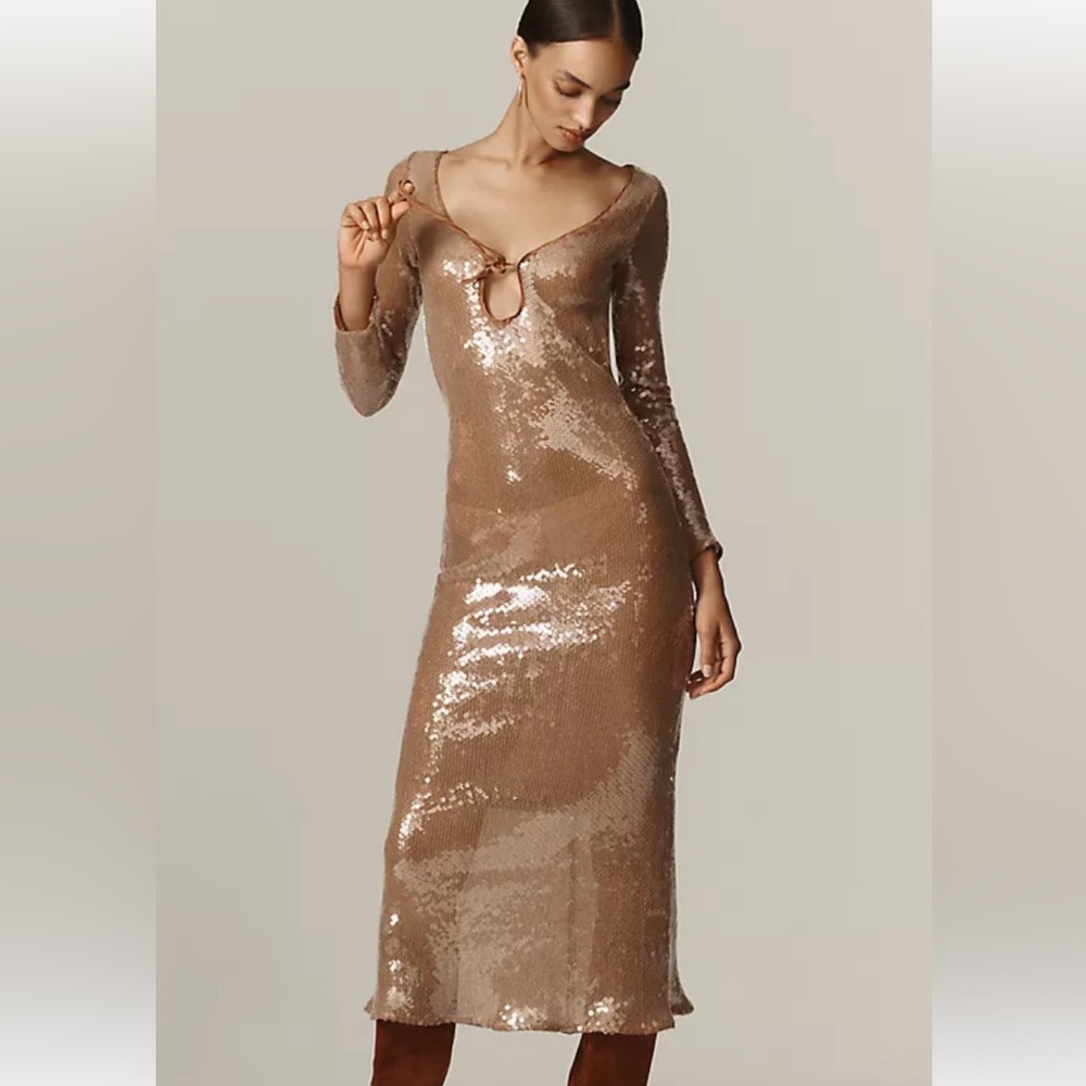 Bardot Gold Sequin Sheath Dress Keyhole Sleeveless